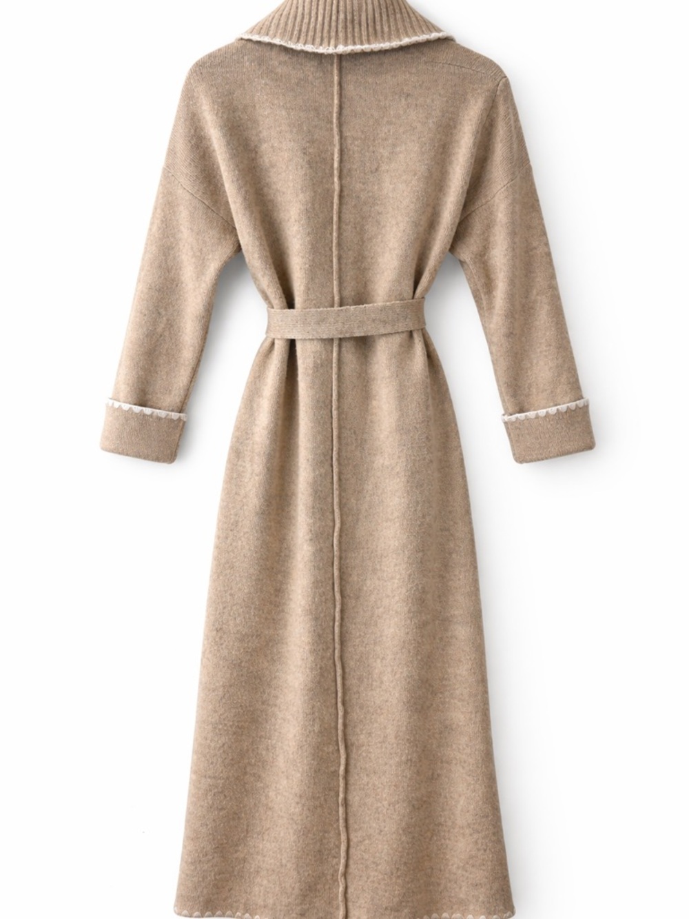 Heirloom Long Wrap Cardigan Sweater Small Beige Belted Cozy Knit Duster - Picture 3 of 7